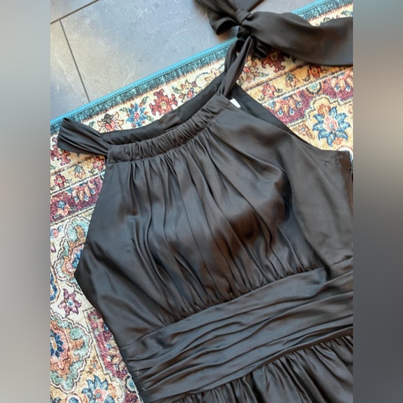 EUC Black silk White House Black Market midi halter bow detail dress, size 2 - Picture 2 of 8